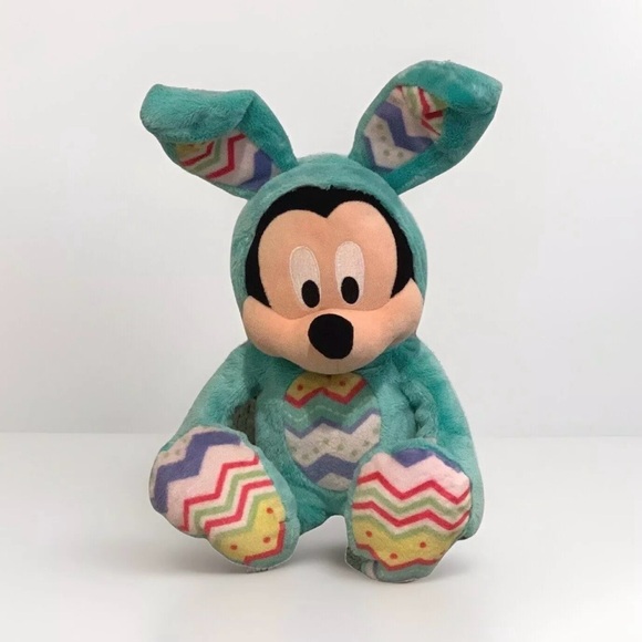 Disney Mickey Mouse Easter Bunny Plush with Embroidered Eyes Weighted Bottom 16” - Picture 1 of 5